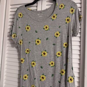 No Boundaries Sunflower Print Gray Tee